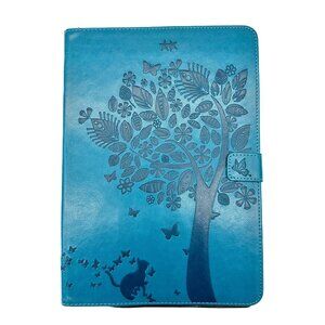 iPad Case Embossed Tree and Cat Design 7x10 inch Fit Magnetic Closure Card Slots